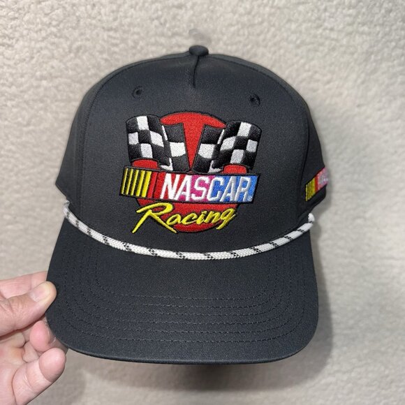 NASCAR Racing Retro Rope Snapback Black Mens Cap Hat NEW - Picture 1 of 5